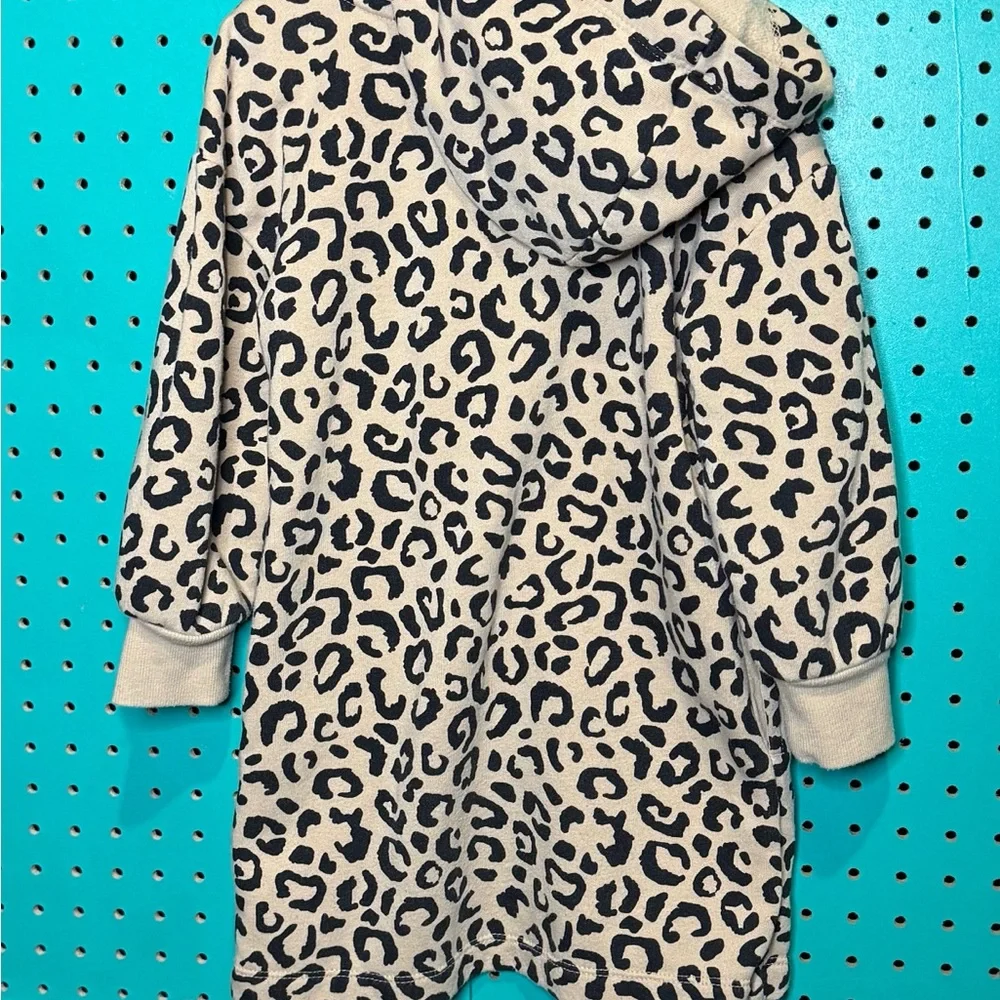 Old Navy Girls Leopard Hoodie Sweatshirt Dress Size 4T 5T Long Sleeve Cozy